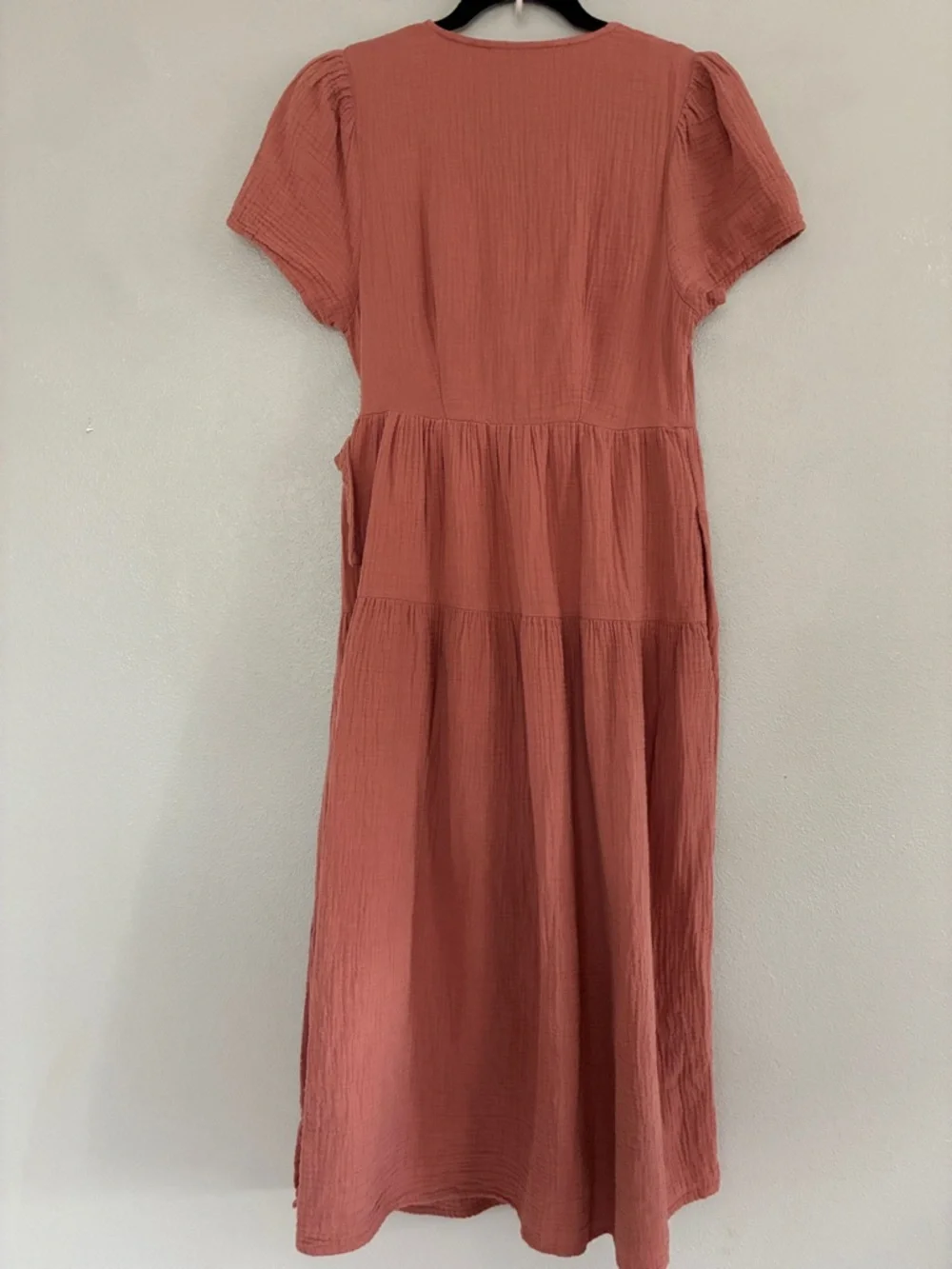 Universal Thread Rust Cotton Wrap Midi Dress Boho Tiered Short Sleeve Women’s M - Picture 4 of 6